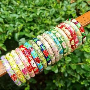 Set Of 3 Vintage Cloisonné Floral Bangle Bracelet - Multicolor